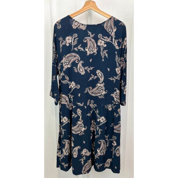 GARNET HILL Size 12 Paisley Bohemian Pocket Detail Dress Navy Blue - Picture 2 of 9